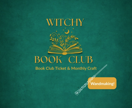 green background with gold letters and image of a wand